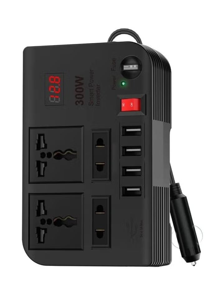 BYGD Spark 3 Power Inverter Quick Charge Outlets 2 USB-A 2 / 2 USB-A 3 / 3 USB-C (PD) / 300W Max Power / Short Circuit Protection / Safe and Reliable / Overheat Protection / Multiple Function / Low Voltage Protection / High Voltage Protection / Surge Protection - Black - Image 1
