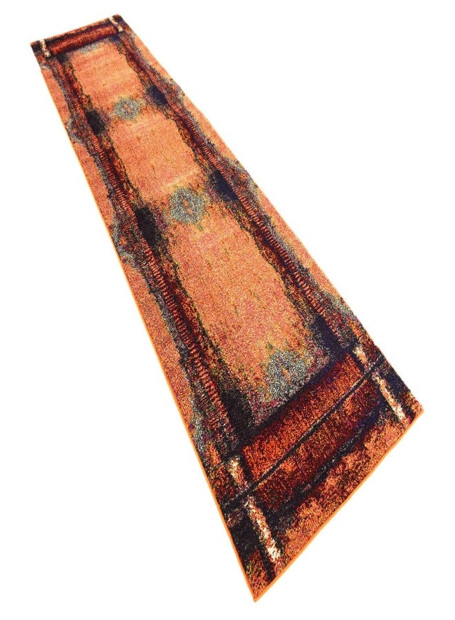 Unique Loom Estrella Collection Rustic, Distressed, Modern, Abstract Area Rug (2' 7 x 10' 0 Runner, Orange/Black) - Image 4