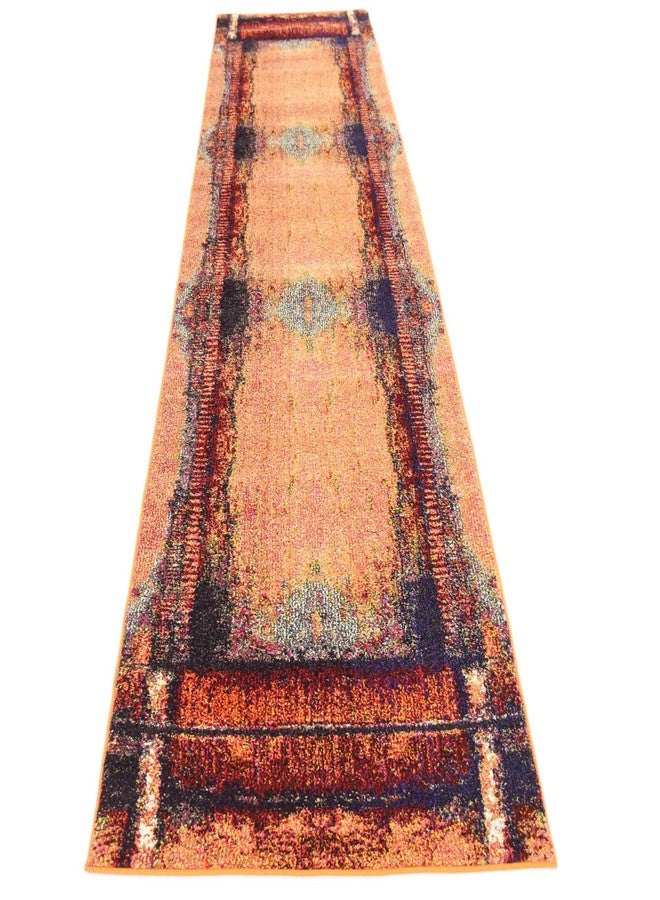 Unique Loom Estrella Collection Rustic, Distressed, Modern, Abstract Area Rug (2' 7 x 10' 0 Runner, Orange/Black) - Image 5