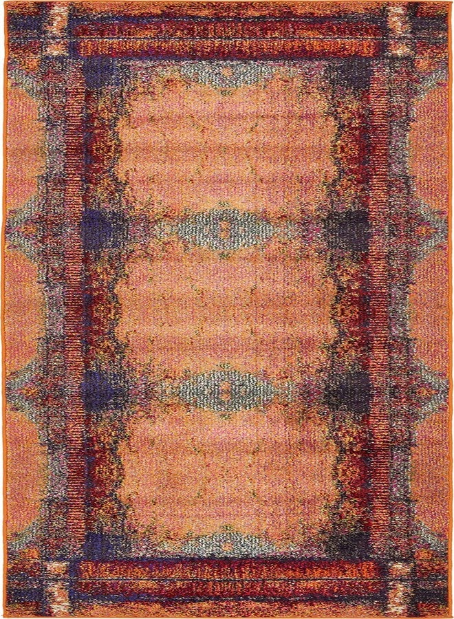 Unique Loom Estrella Collection Rustic, Distressed, Modern, Abstract Area Rug (2' 7 x 10' 0 Runner, Orange/Black) - Image 3