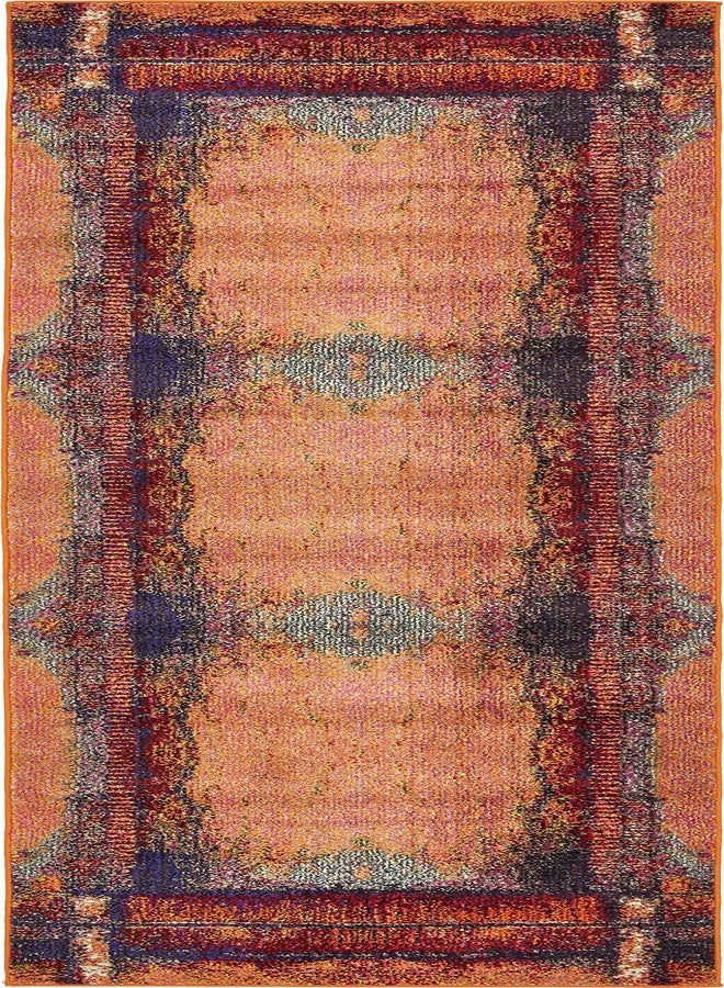 Unique Loom Estrella Collection Rustic, Distressed, Modern, Abstract Area Rug (2' 7 x 10' 0 Runner, Orange/Black) - Image 1
