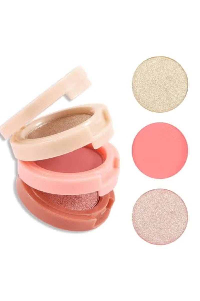 Huitich 3-in-1 Shimmer Bronzer and Pressed Powder Palette Pink - Image 1