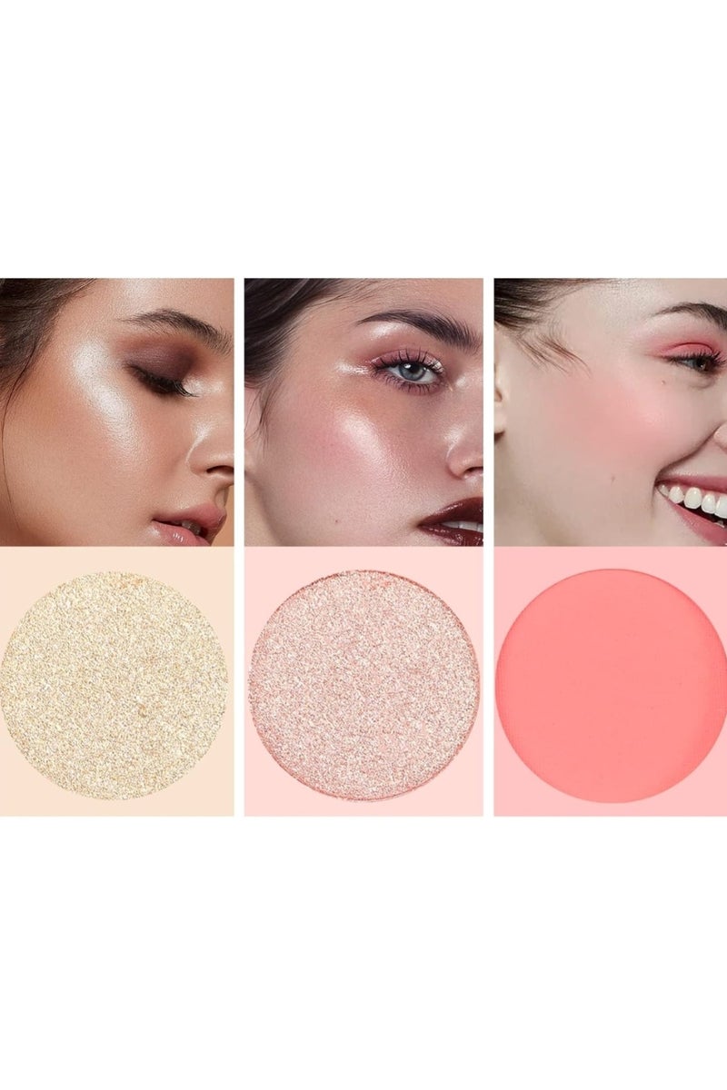 Huitich 3-in-1 Shimmer Bronzer and Pressed Powder Palette Pink - Image 2