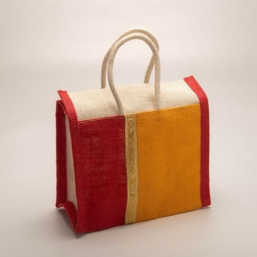 Soman Jute Thamboolam Bags for return gifts Golden Yellow and Red combo - Set of 10 - Image 5