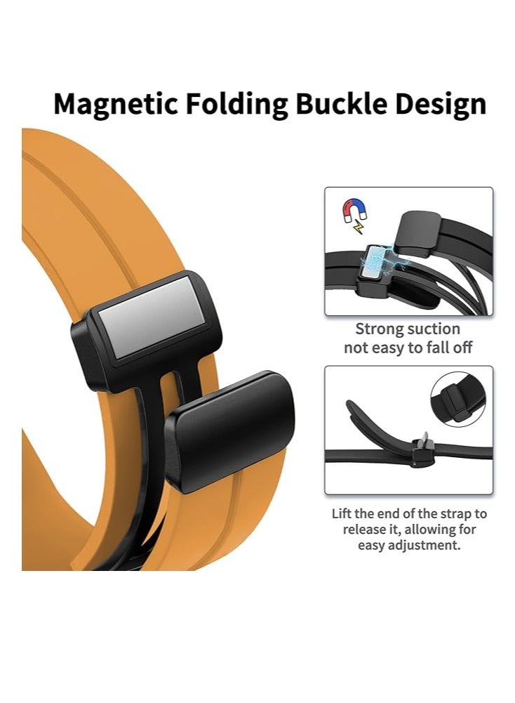 ووتش سوار سيليكون بمشبك مغناطيسي قابل للطي لساعة سامسونج جالاكسي 6/5/4 44/40 ملم، ووتش 5 برو 45 ملم، 6 كلاسيك 47/43 ملم، اساور سيليكون سريعة الفك للنساء والرجال (اصفر )، - Image 2