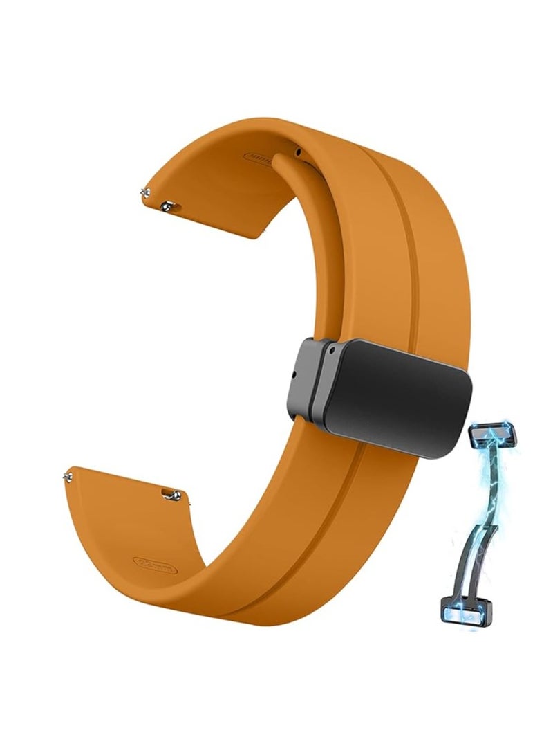 ووتش سوار سيليكون بمشبك مغناطيسي قابل للطي لساعة سامسونج جالاكسي 6/5/4 44/40 ملم، ووتش 5 برو 45 ملم، 6 كلاسيك 47/43 ملم، اساور سيليكون سريعة الفك للنساء والرجال (اصفر )، - Image 1