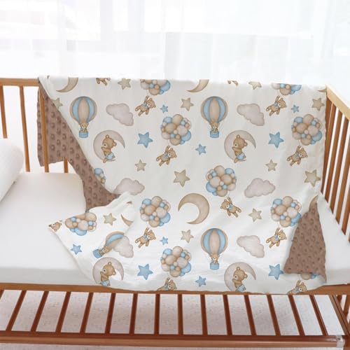 Buerhanerry Bear Baby Blanket for Unisex Boys Girls, Blue Bear Toddler Soft Minky Blanket with Double Layer Dotted Backing, Nursery Newborn Baby Crib Receiving Blanket, 30"x40" - Image 4