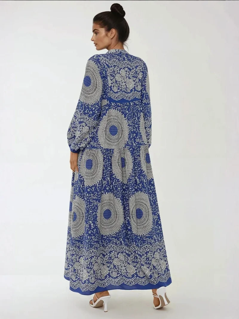 HICCUP Printed Long Sleeve Viscose Maxi Dress