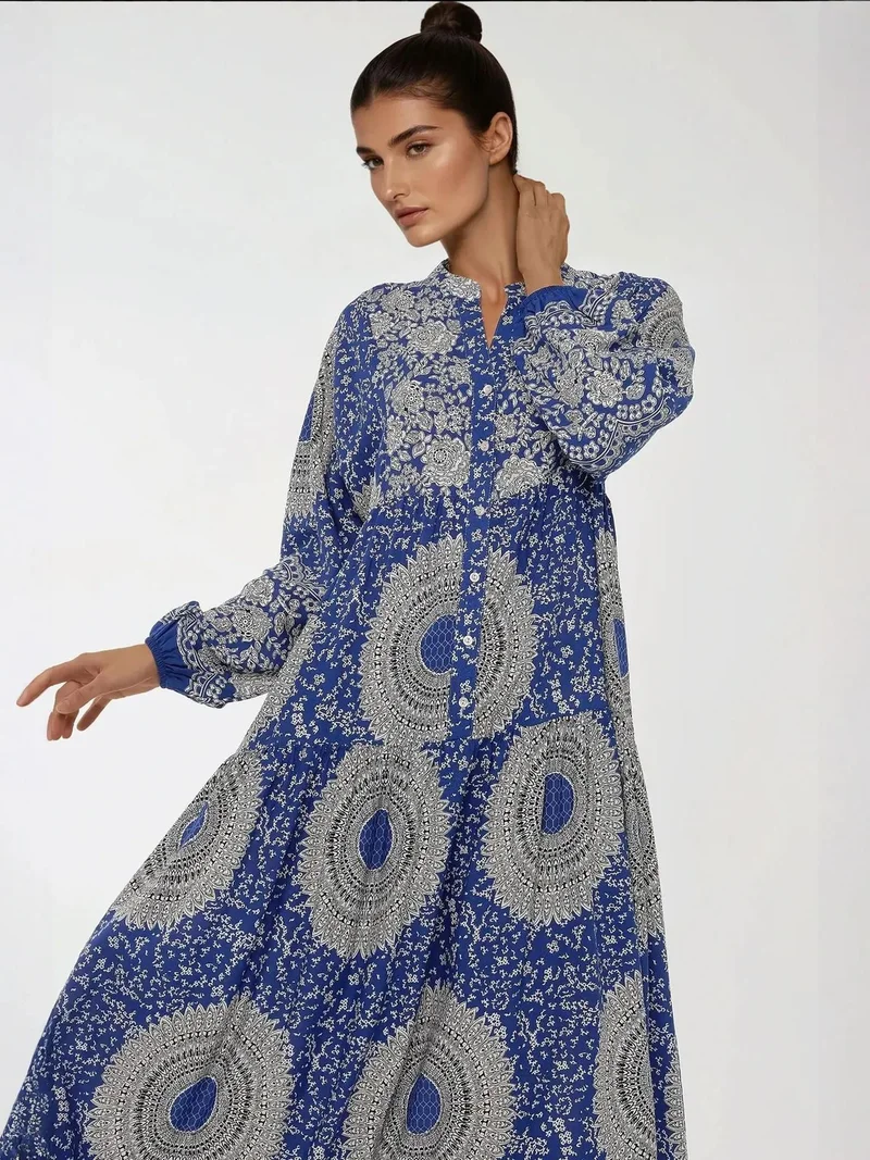 HICCUP Printed Long Sleeve Viscose Maxi Dress