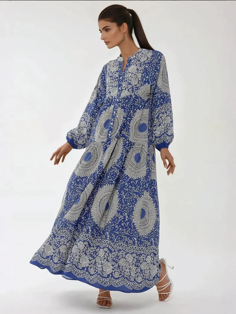 HICCUP Printed Long Sleeve Viscose Maxi Dress