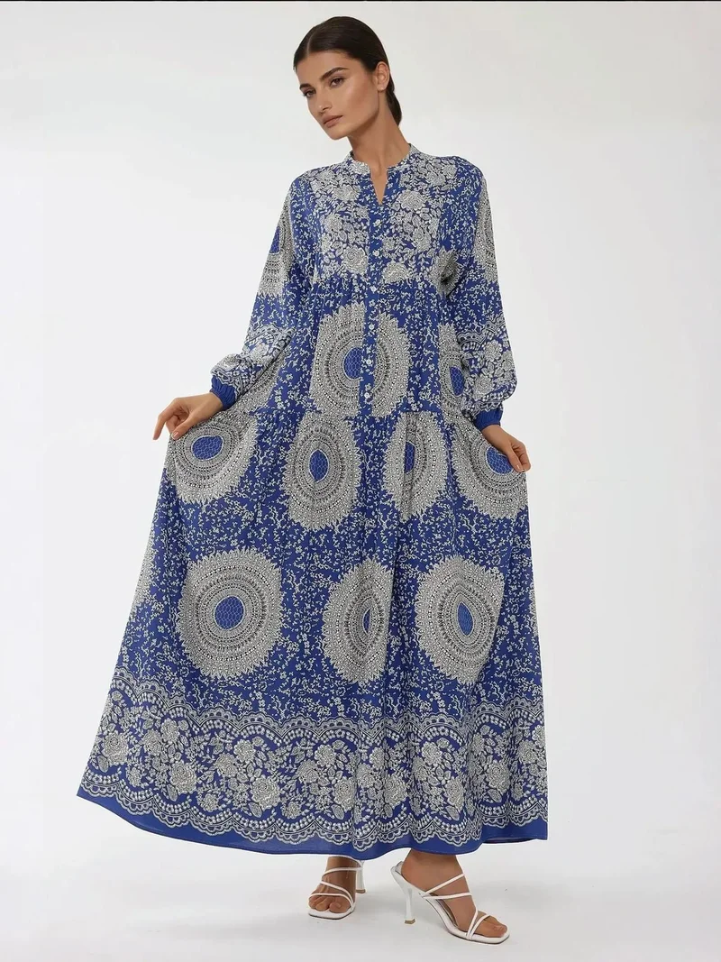 HICCUP Printed Long Sleeve Viscose Maxi Dress
