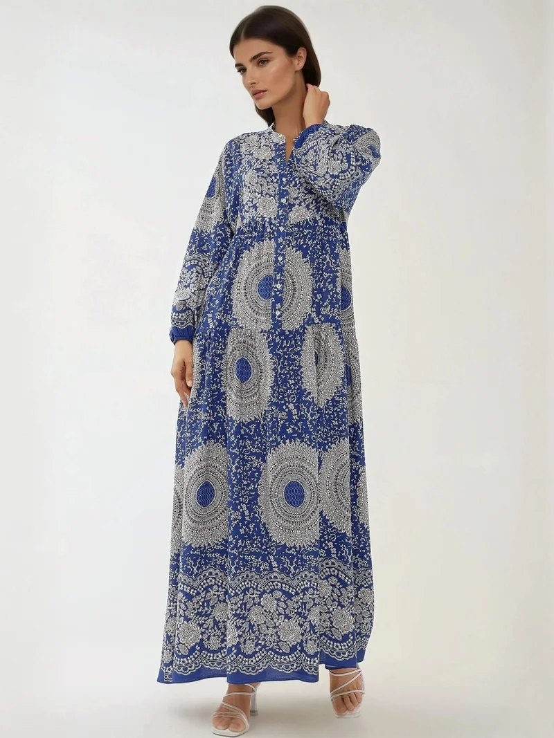 HICCUP Printed Long Sleeve Viscose Maxi Dress