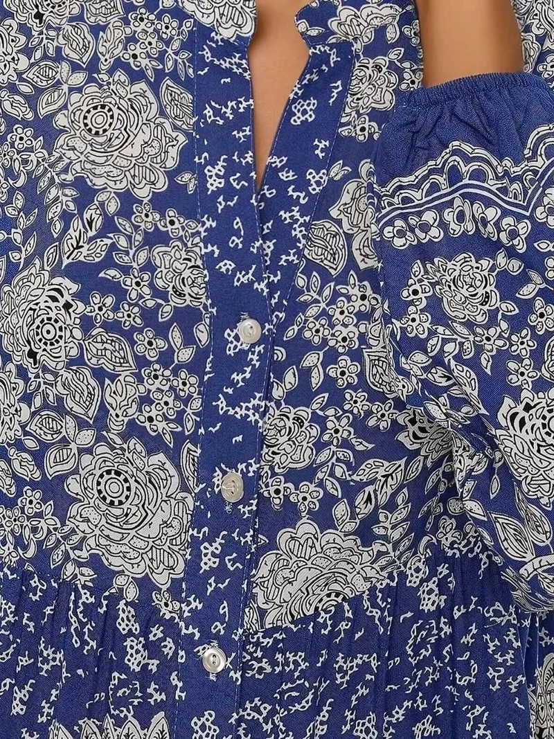 HICCUP Printed Long Sleeve Viscose Maxi Dress