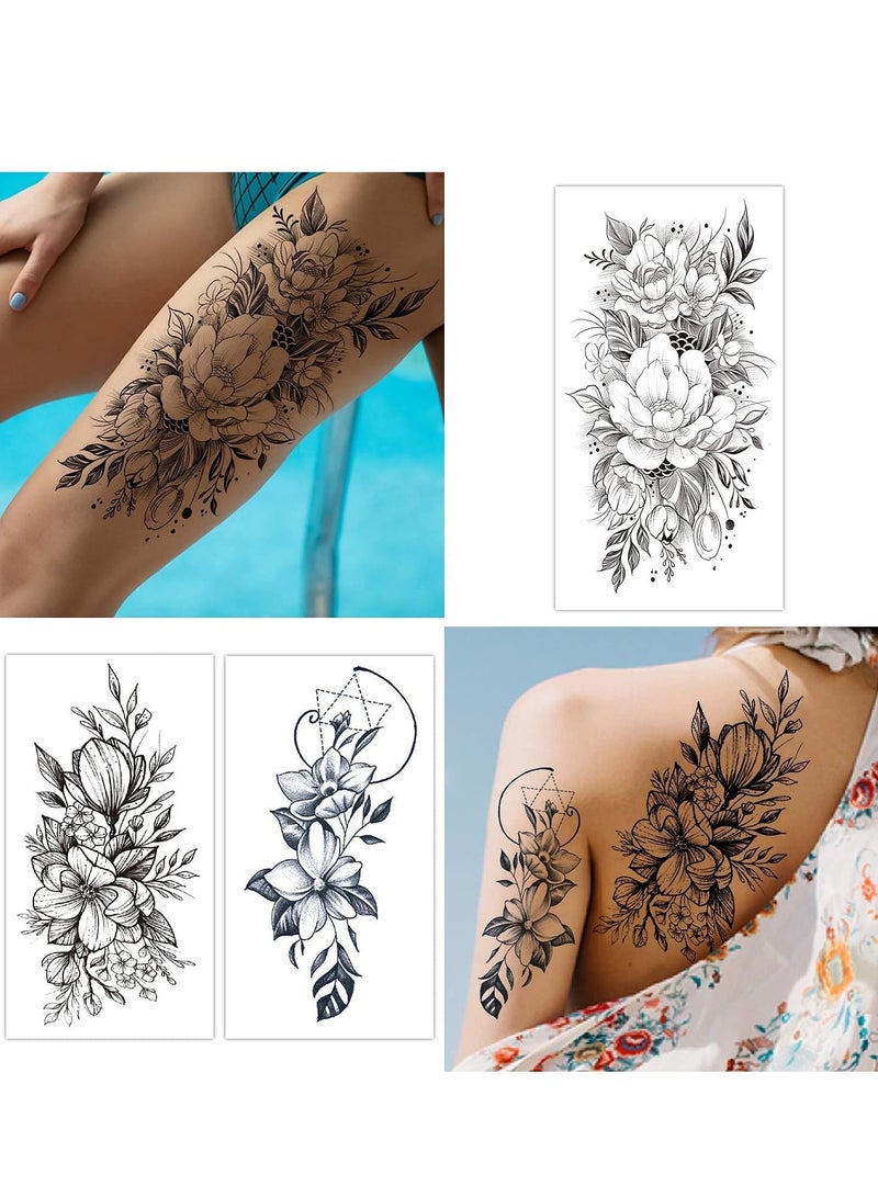 Tattoo Stickers for Women, Fake Flower Tattoo Stickers for Adults, Floral Butterfly Pattern, SemiPermanent Half Sleeve Tattoos for Multiple Body Parts (12 Sheets)