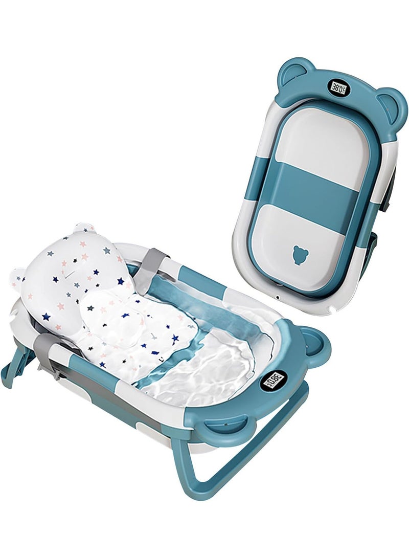 ليموس حوض استحمام للأطفال مزود بميزان حرارة بساط حمام وفتحة تصريف للأطفال حديثي الولادة حتى سن 43 شهرًا - Image 2