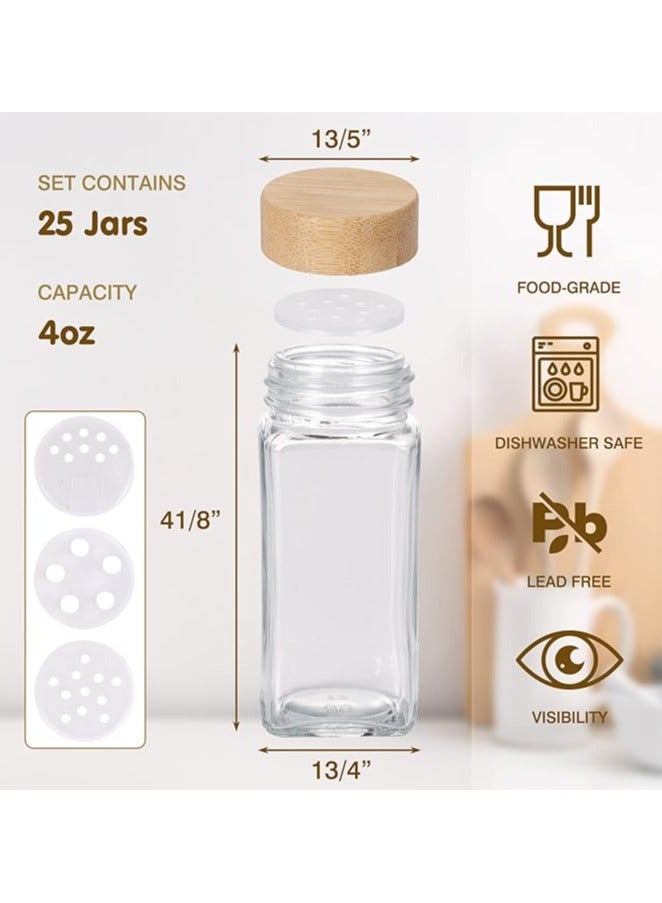 CUCUMI 24pcs 4oz Spice Jars with Labels, Glass Spice Containers with Bamboo Caps, Silicone Collapsible Funnel, Waterproof Labels, Test Tube Brush and Chalk Marker - Image 2