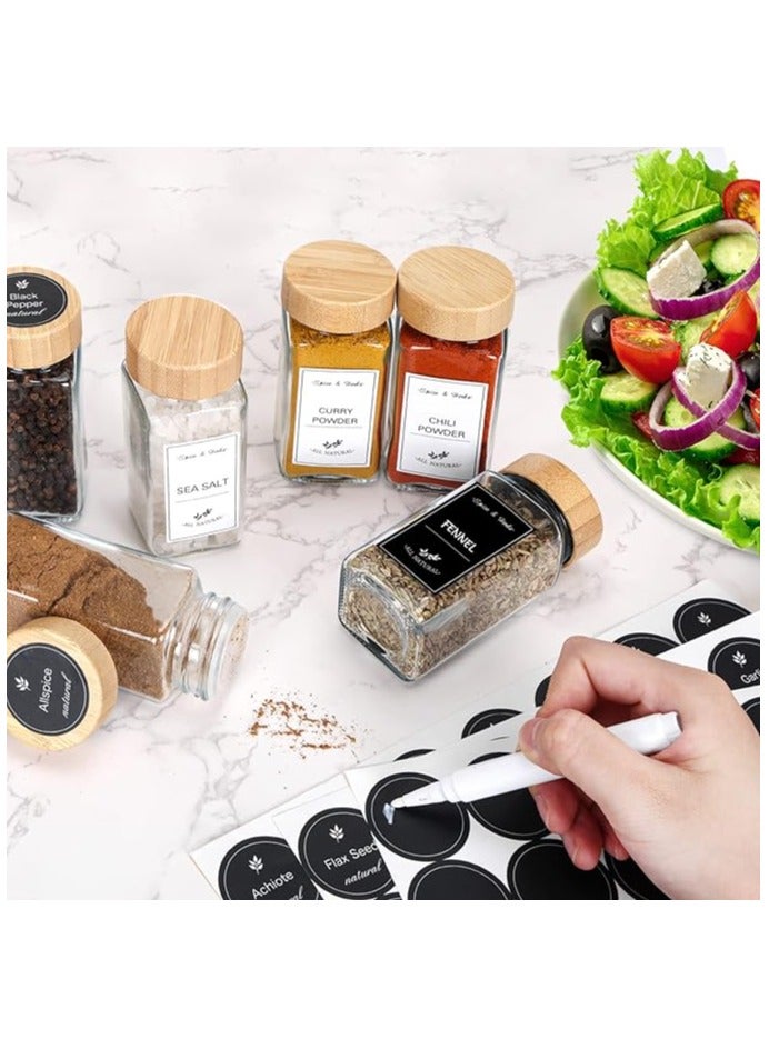 CUCUMI 24pcs 4oz Spice Jars with Labels, Glass Spice Containers with Bamboo Caps, Silicone Collapsible Funnel, Waterproof Labels, Test Tube Brush and Chalk Marker - Image 4