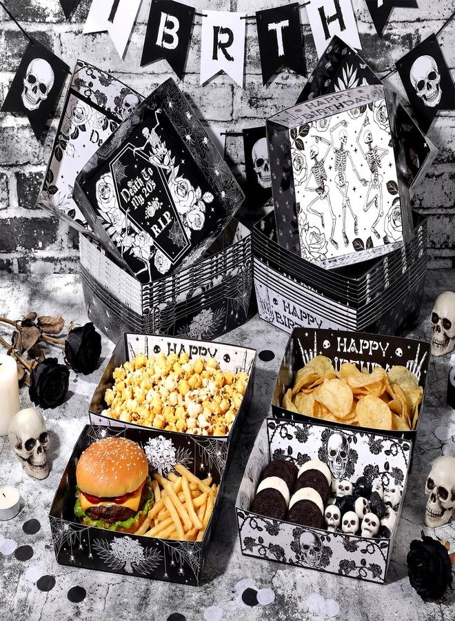 Uiifan 36 Pcs Death to My 20s Decorations Tableware Set 5 lb Rip to My 20s Disposable Tableware Paper Food Trays Plates Paper Boat for Snack Popcorn 30th Birthday Party, 4 Styles(Black and White) - Image 1
