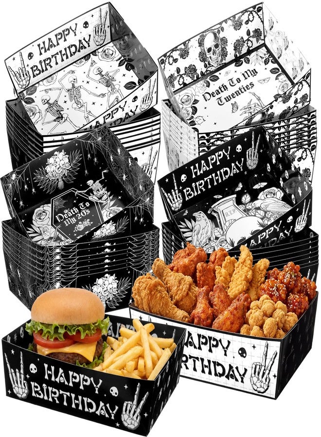 Uiifan 36 Pcs Death to My 20s Decorations Tableware Set 5 lb Rip to My 20s Disposable Tableware Paper Food Trays Plates Paper Boat for Snack Popcorn 30th Birthday Party, 4 Styles(Black and White) - Image 2