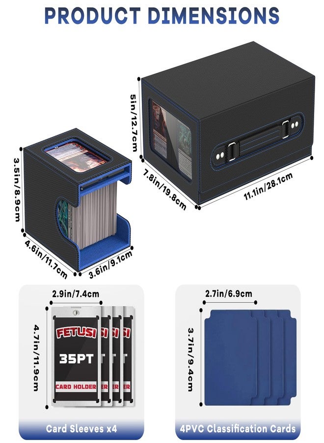 FETUSI Commander Deck Box for MTG Fits 400+ Double-Sleeved Card Storage, 4 IN 1 Removable Card Case with Multi-purpose Deck Case, Display Window for TCG/PTCG/EDH, 4 Magnetic One Touch Holders(Black Blue) - Image 2