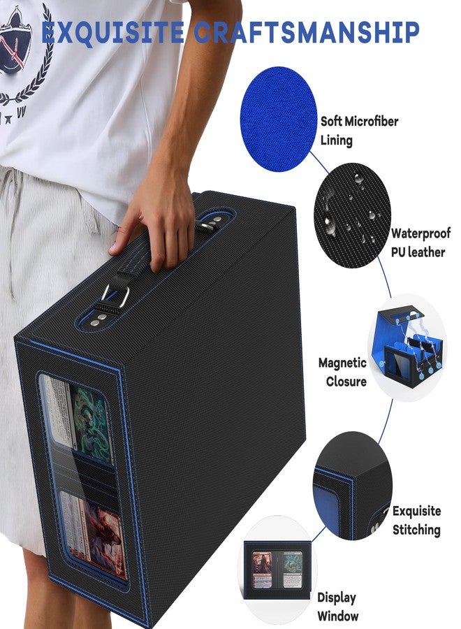 FETUSI Commander Deck Box for MTG Fits 400+ Double-Sleeved Card Storage, 4 IN 1 Removable Card Case with Multi-purpose Deck Case, Display Window for TCG/PTCG/EDH, 4 Magnetic One Touch Holders(Black Blue) - Image 4