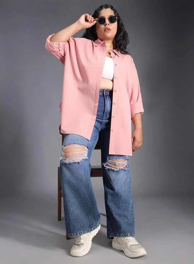 HIGH STAR HIGH STAR Plus Size Classic Spread Collar Oversized Casual Shirt