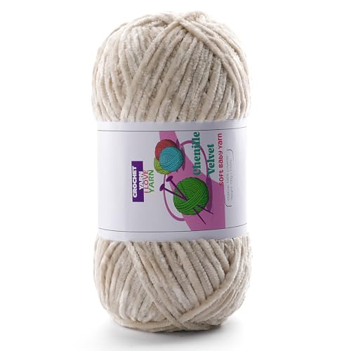 DAERBOF Plush Chunky Chenille Yarn Fluffy Velvet Yarn for Crocheting Soft Thick Bulky Yarn for Knitting and Making Clothes Hats Scarves Blankets Cushions 35oz 1968yds Each Beige - Image 1
