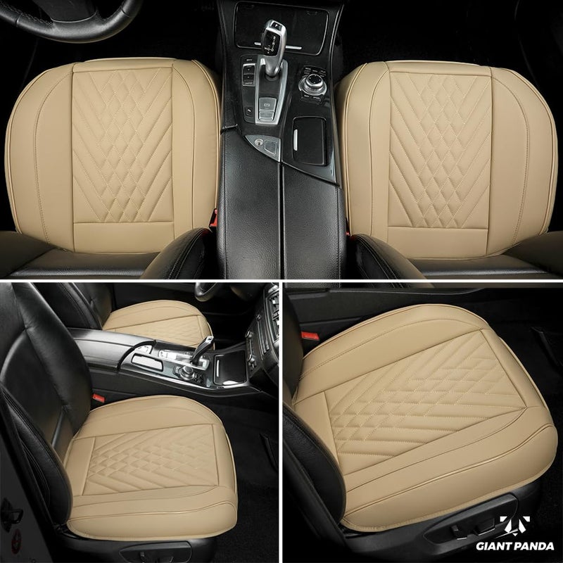 GIANT PANDA 2pcs Front Car Seat Covers Bottom Seat Covers, PU Leather Driver Car Seat Protectors Fits 95% of Vehicles, Wrapping Around The Bottom (Beige) - Image 2