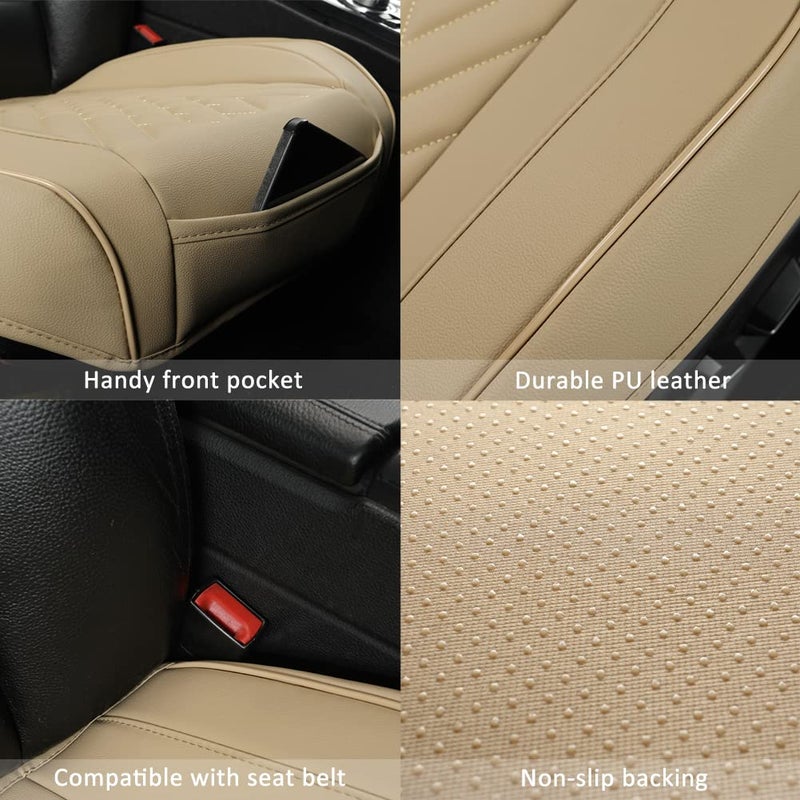 GIANT PANDA 2pcs Front Car Seat Covers Bottom Seat Covers, PU Leather Driver Car Seat Protectors Fits 95% of Vehicles, Wrapping Around The Bottom (Beige) - Image 4