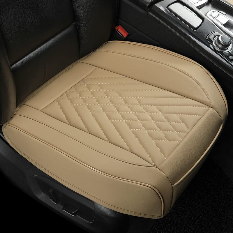 GIANT PANDA 2pcs Front Car Seat Covers Bottom Seat Covers, PU Leather Driver Car Seat Protectors Fits 95% of Vehicles, Wrapping Around The Bottom (Beige) - Image 1