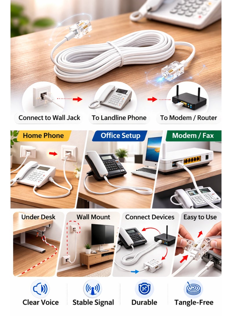 CABLE CONV Telephone Landline Extension Cord 3 Meter RJ11 Flat Cable – High Speed & Durable Phone Extension Wire - Image 3