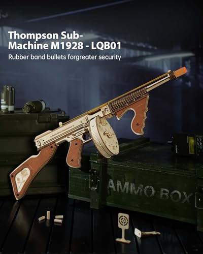 Rowood 3D Puzzles for Adults Military Toys Lovers Rubber Band Tommy Gun Toy Wooden Model Kit 3D Wooden Puzzles Gift Craft for Men DIY Wooden Building Kits PlaysetUnique Gifts for Adults Collectors - Image 5