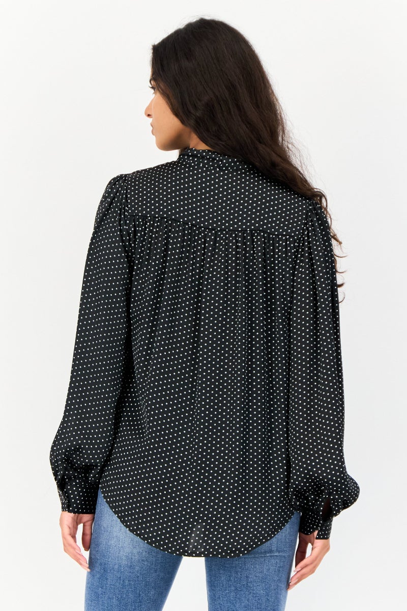 KOTON Women Tie Neck long Sleeve Polka Dot Blouse, Multicolor - Image 4