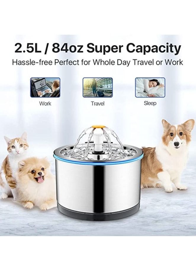 Arabest - Cat Water Fountain Stainless Steel, 80oz/2.5L Pet Fountain for Cats, Ultra Quiet Cat Water Fountain, Dog Water Fountain Bowl - Image 1