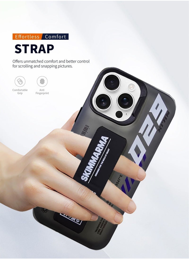 Techie - Aesthetic SKINARMA 029 Text Design with Secure Hand Grip Back Cover Case for Apple iPhone 15 Pro Max - Black - Image 1