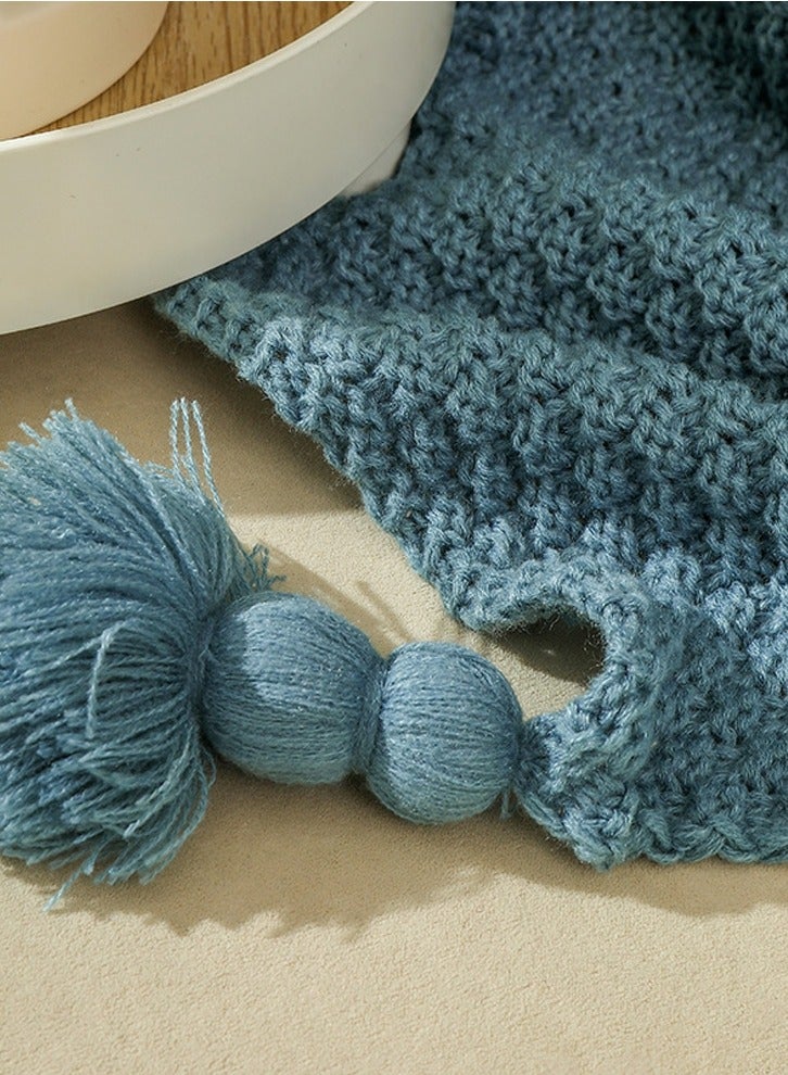 Loquat Solid Color Textured Knitted Soft Throw Blanket Keep Warm Dusty Blue  - Image 3