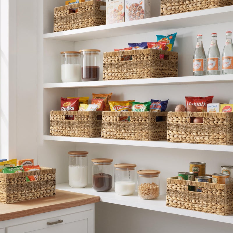 StorageWorks Large Rectangular Wicker Basket, Water Hyacinth and Seagrass Storage Basket with Built-in Handles, 1 Pack - Image 4