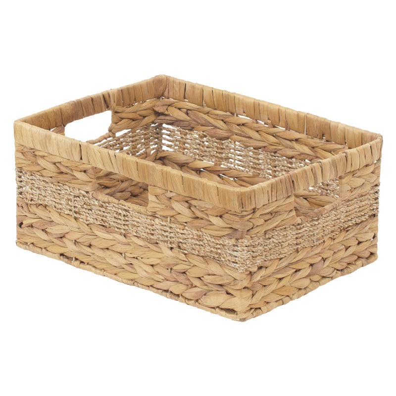 StorageWorks Large Rectangular Wicker Basket, Water Hyacinth and Seagrass Storage Basket with Built-in Handles, 1 Pack - Image 1