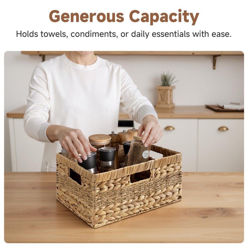 StorageWorks Large Rectangular Wicker Basket, Water Hyacinth and Seagrass Storage Basket with Built-in Handles, 1 Pack - Image 3