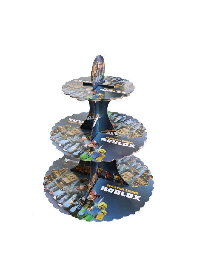 3-Tier Roblox Cupcake Stand, Roblox Cake Birthday Decorations