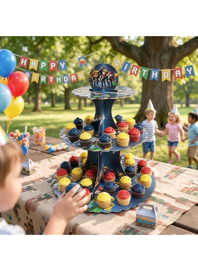 Roblox Themed Cake Stand – 3-Tier Roblox Cupcake Stand Roblox Birthday Party Decorations Roblox Dessert Tower Display for Party Decoration Supplies - Image 4