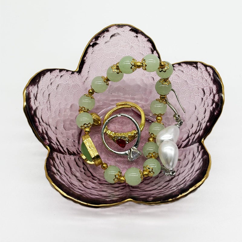 BESSKON Purple Flower Ring Dish, Small Glass Jewelry Dish Tray, Ring Holder Jewlery Tray Trinket Dish, Bathroom Nightstand Decor Jewelry Bowl Christmas Friendship Birthday Gifts for Women, Soap Dish - Image 4