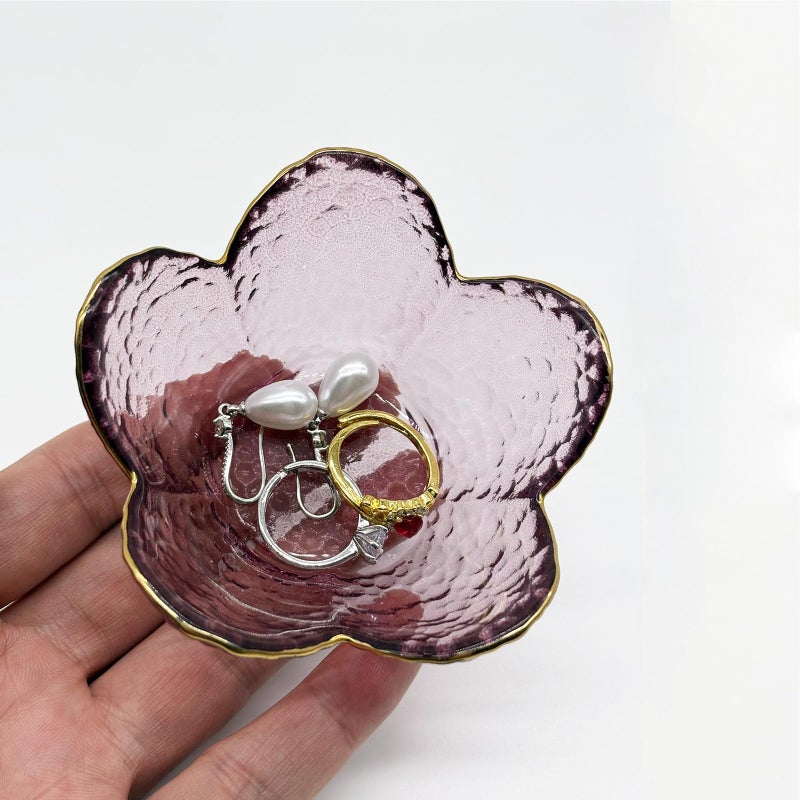BESSKON Purple Flower Ring Dish, Small Glass Jewelry Dish Tray, Ring Holder Jewlery Tray Trinket Dish, Bathroom Nightstand Decor Jewelry Bowl Christmas Friendship Birthday Gifts for Women, Soap Dish - Image 5