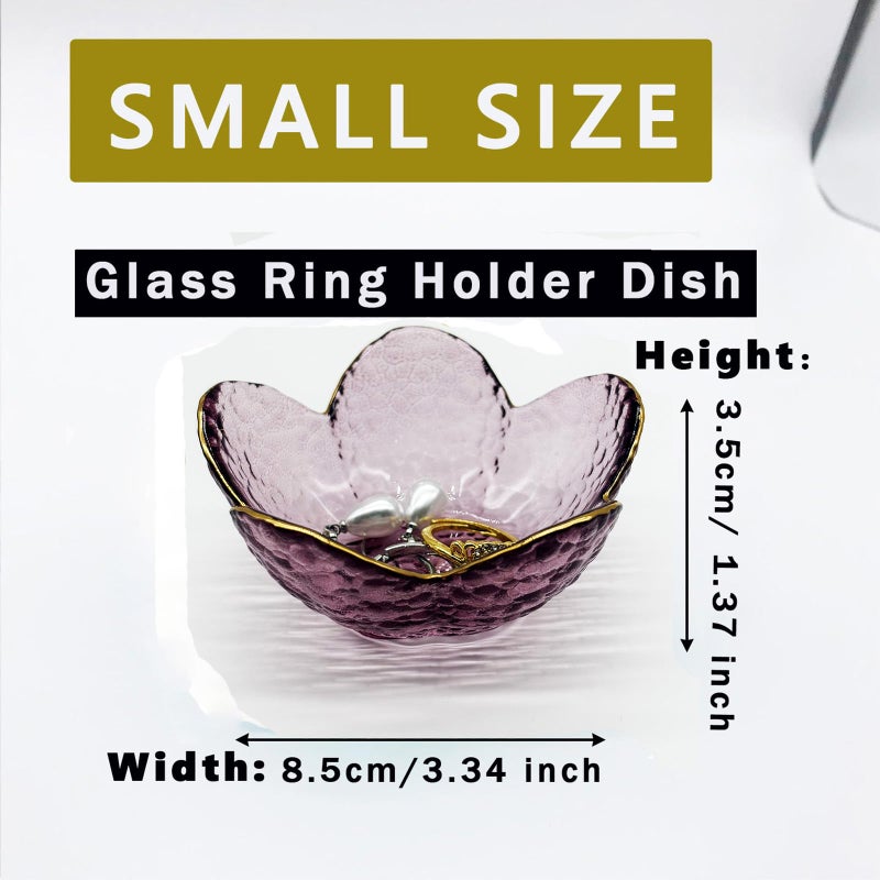 BESSKON Purple Flower Ring Dish, Small Glass Jewelry Dish Tray, Ring Holder Jewlery Tray Trinket Dish, Bathroom Nightstand Decor Jewelry Bowl Christmas Friendship Birthday Gifts for Women, Soap Dish - Image 2