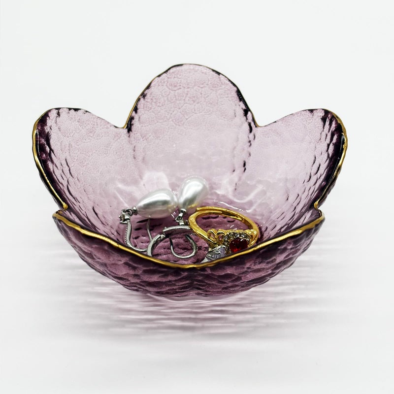 BESSKON Purple Flower Ring Dish, Small Glass Jewelry Dish Tray, Ring Holder Jewlery Tray Trinket Dish, Bathroom Nightstand Decor Jewelry Bowl Christmas Friendship Birthday Gifts for Women, Soap Dish - Image 3