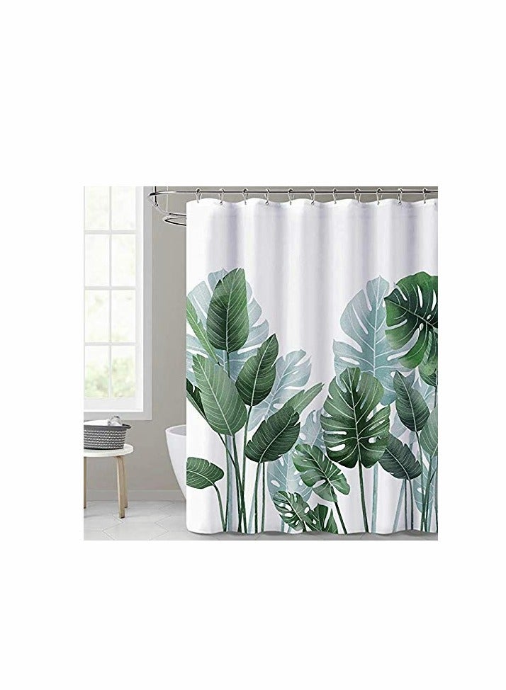 KASTWAVE Shower Curtains for Bathroom - Tropical Leaves Plant on White Background Odorless Curtain for Bathroom Showers and Bathtubs, 72 x 72 inches Long, Hooks Included  - Image 1