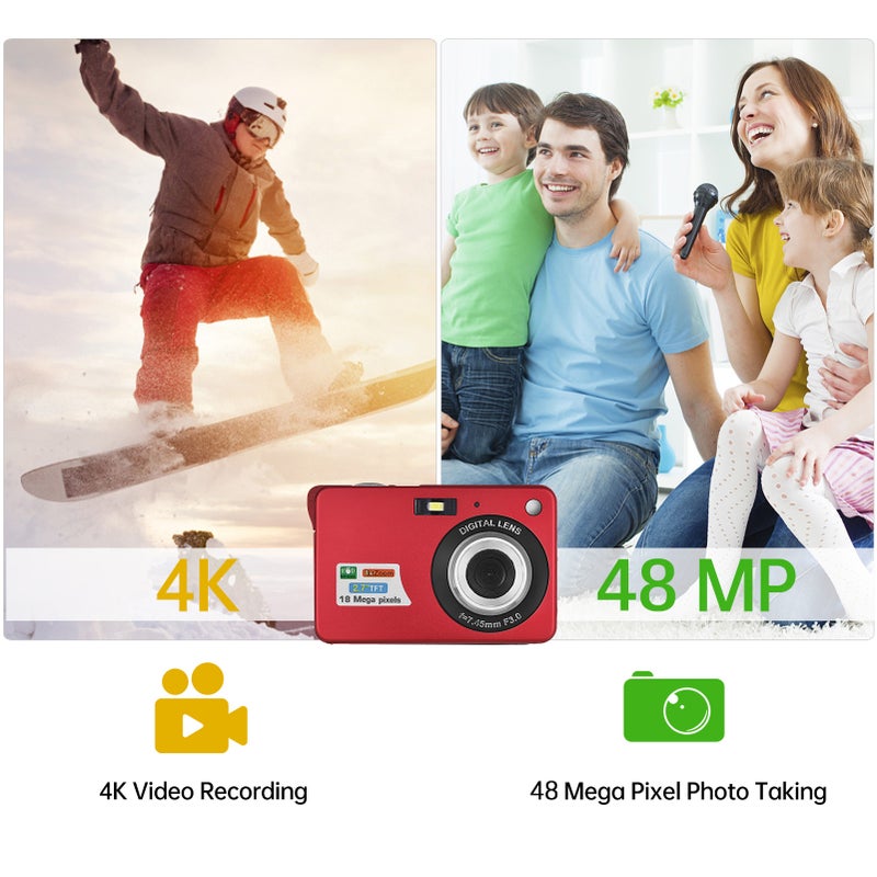 4K Digital Camera Video Camera Camcorder 48MP 2.8 Inch TFT Screen Auto Focus 16X Digital Zoom Anti-shake Face Detect Smile Capture Built-in Flash with 2pcs Batteries Festival Christmas Gift for Kids - Image 3