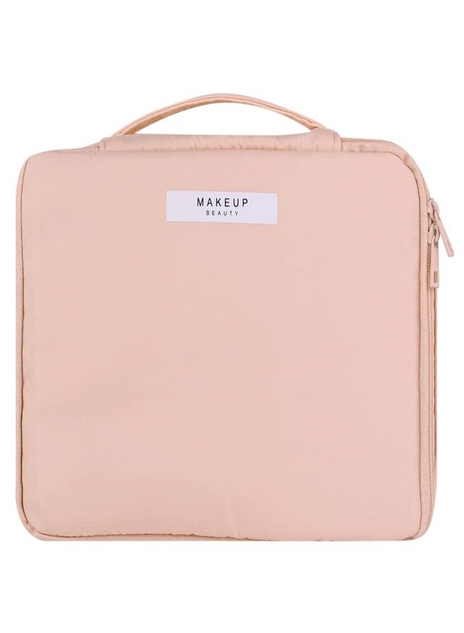 Yeiotsy Cosmetic Bag, Pastel Shade Travel Makeup Bags 2 in 1 Toiletry Kit Organizer with Brush Holders, Pink - Image 1