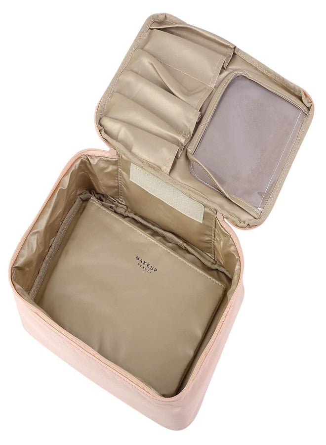 Yeiotsy Cosmetic Bag, Pastel Shade Travel Makeup Bags 2 in 1 Toiletry Kit Organizer with Brush Holders, Pink - Image 5