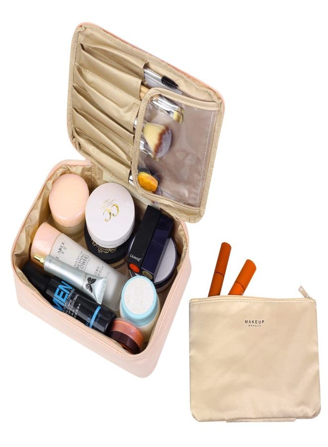 Yeiotsy Cosmetic Bag, Pastel Shade Travel Makeup Bags 2 in 1 Toiletry Kit Organizer with Brush Holders, Pink - Image 4